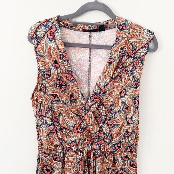 Nina Leonard paisley floral v-neck stretch sleeveless midi‎ dress - Medium - Picture 2 of 7